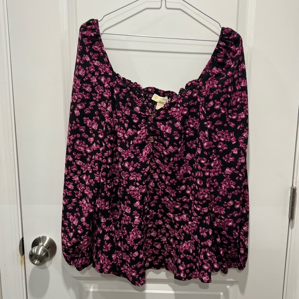 Michael Michael Kors Womens Blouse Smocked Back Gem Print Pink Black Size L